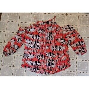 Worthington Womens Top Blouse Open Shoulders Flowy 3/4 Sleeve Sz Large